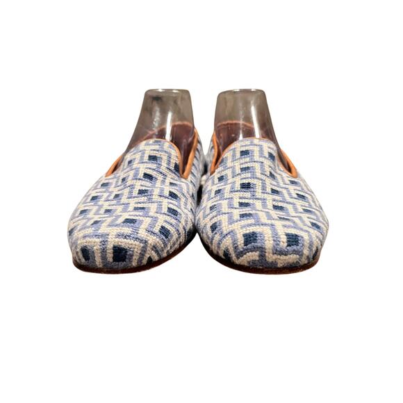 Stubbs & Wootton Blue Needlepoint Slippers embroidered flats loafer Womens 11 - Picture 7 of 10